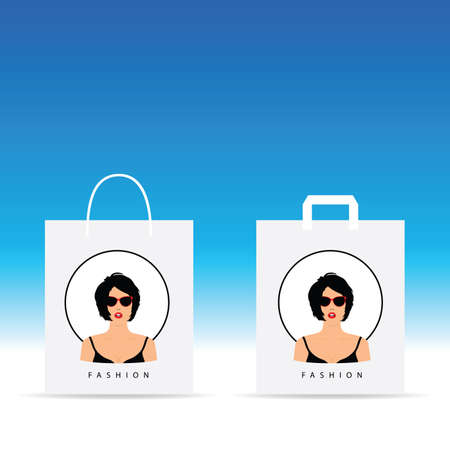 paper bag with woman head color on it set illustrationのイラスト素材