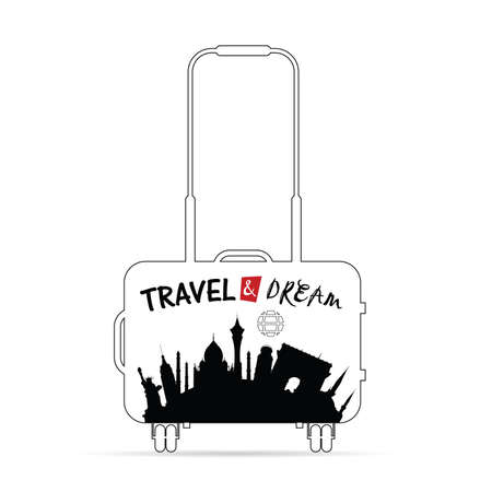 travel bag with paradise historic monument on it illustrationのイラスト素材