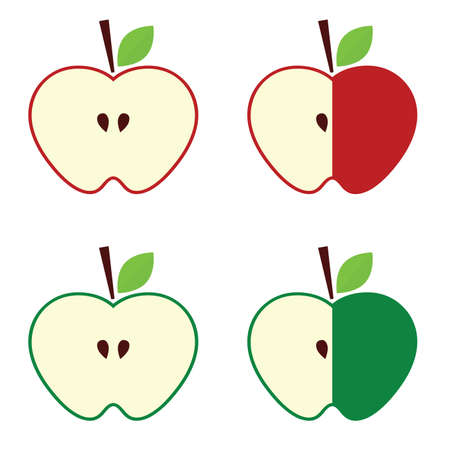 apple in red and green color fruit design illustrationのイラスト素材