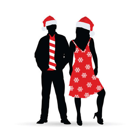 couple silhouette in new year clothes color design illustrationのイラスト素材