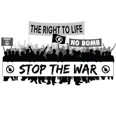 stop the war with people silhouette illustration in black colorのイラスト素材