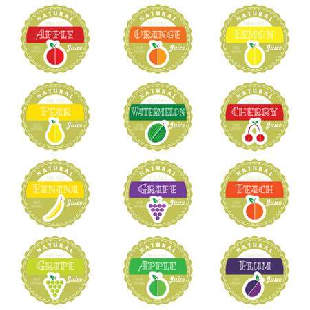 label of set fruit health design illustration in colorfulのイラスト素材