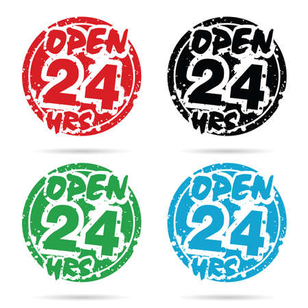 24 hour open icon set in various color design illustration on whiteのイラスト素材
