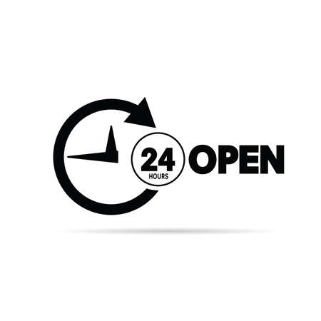 24 hour open icon in black color illustration on whiteのイラスト素材