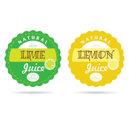 label of fresh fruit lime and lemon natural illustration in colorfulのイラスト素材