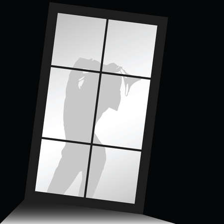 girl silhouette with underwear front of window art illustrationのイラスト素材