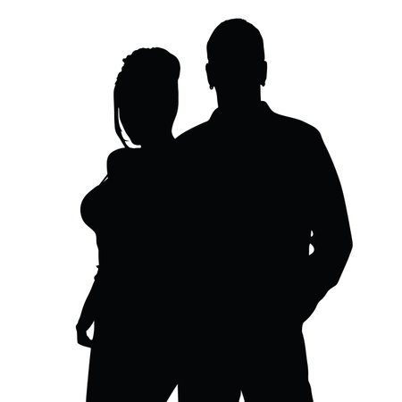 Couple silhouette happy in black color art illustrationのイラスト素材