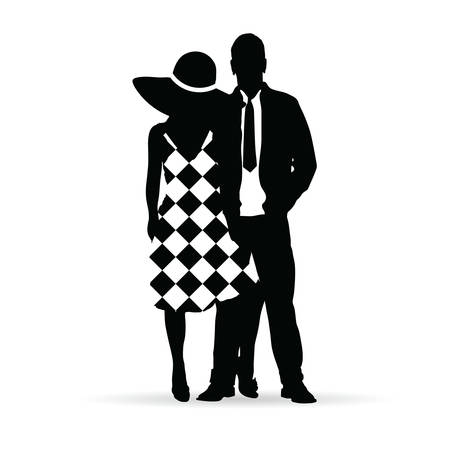 couple silhouette together in love romance art illustrationのイラスト素材