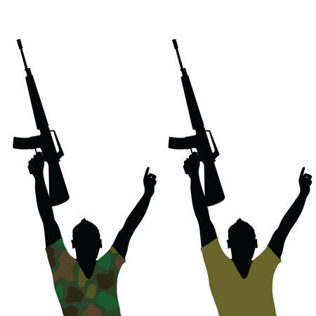 Man with rifle silhouette vector illustration green shirtのイラスト素材