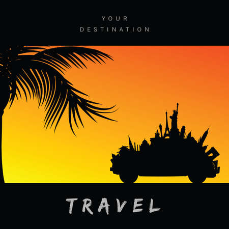 travel symbol famous paradise color art illustrationのイラスト素材