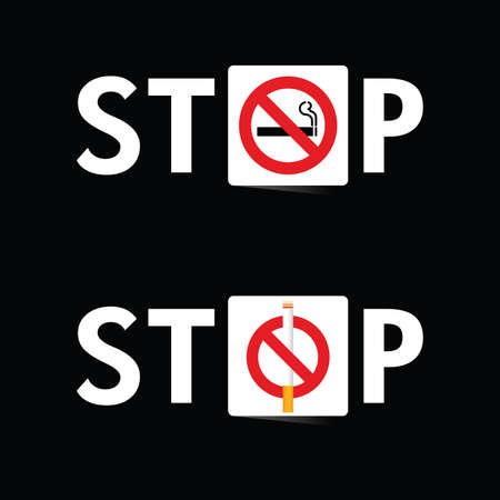 stop smoking sign set illustration art on black backgroundのイラスト素材