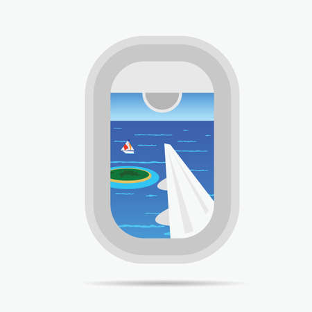view through airplane window on the paradise sea illustration in colorfulのイラスト素材