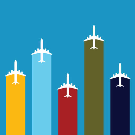 airplane travel in color set art illustrationのイラスト素材