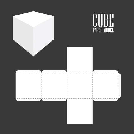 cube paper model illustration on grey backgroundのイラスト素材