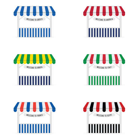 Street stall set with countries name illustration in colorfulのイラスト素材