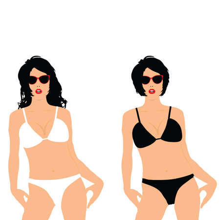girl in bikini pose set illustration in colorfulのイラスト素材