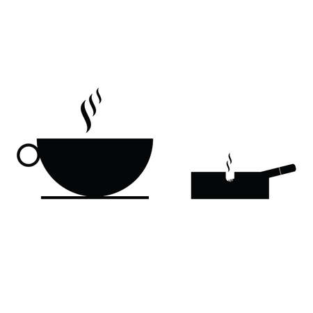 cup of coffee and ashtray vector silhouetteのイラスト素材