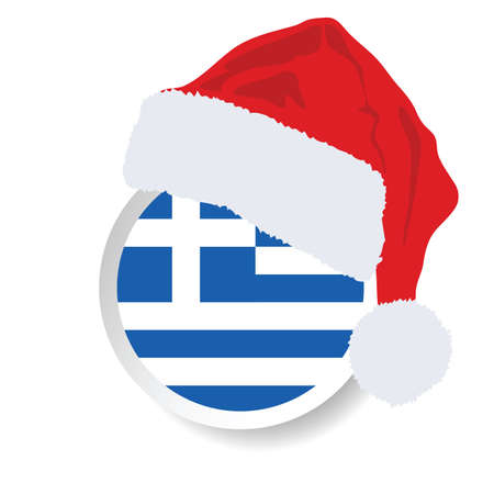 greece flag with christmas hat illustration in colorfulのイラスト素材