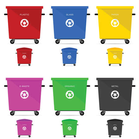 recycling garbage cans vector illustrations in different colorのイラスト素材