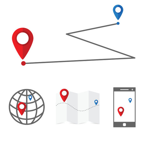 navigation symbol set with globe and mobile phone illustration in colorful