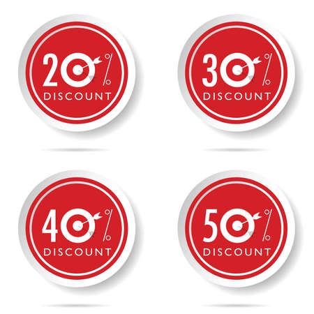 discount icon set on red color button illustrationのイラスト素材