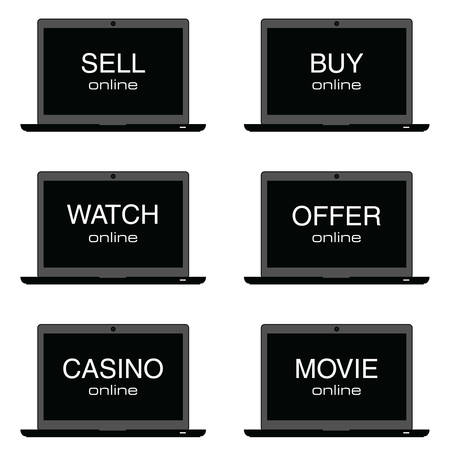 sell online on laptop set illustration on whiteのイラスト素材
