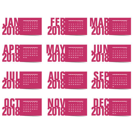 calendar for year 2018 in red colorのイラスト素材