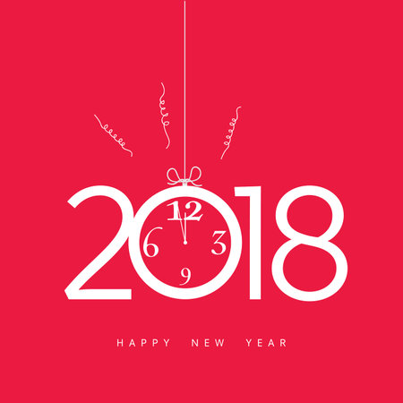 happy new year clock 2018 illustration in pink colorのイラスト素材