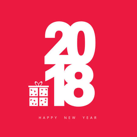 happy new year 2018 with gift box illustration in pink colorのイラスト素材