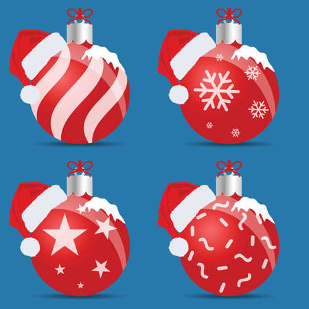 Christmas ball red with hat set illustration in colorfulのイラスト素材