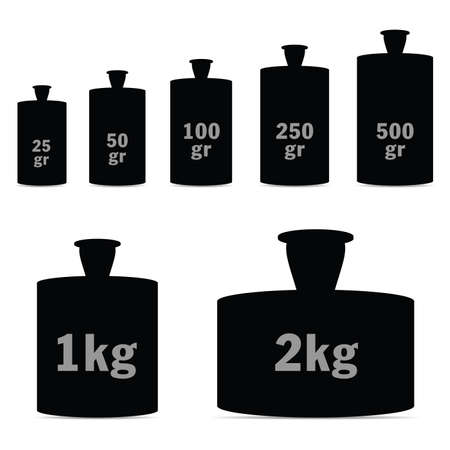 Black silhouette of weights for scales set vector on white backgroundのイラスト素材