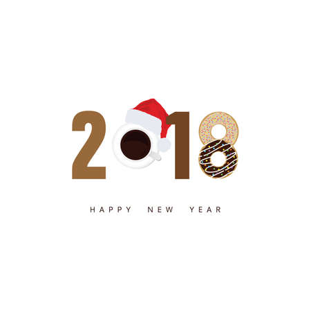 Happy new year 2018 with coffee item art illustrationのイラスト素材