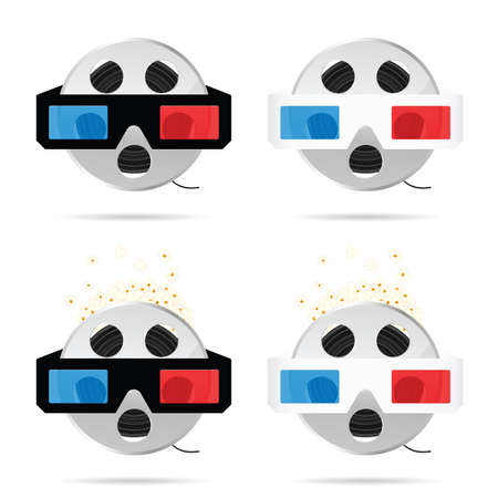 film tape roll with 3d movie glasses set illustration in colorfulのイラスト素材