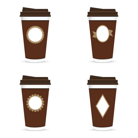 coffee paper glass brown set with icon on it art illustrationのイラスト素材