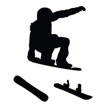 Snowboarder silhouette with snowboard vector on whiteのイラスト素材