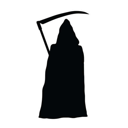 Grim reaper holding scythe black silhouette on white background.のイラスト素材