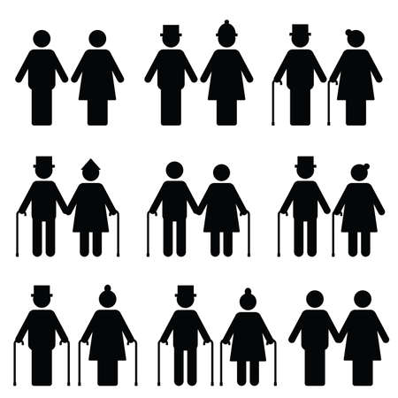 old couple icon with sticks on white backgroundのイラスト素材