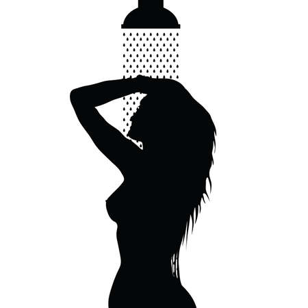 girl is showering vector black silhouette on whiteのイラスト素材