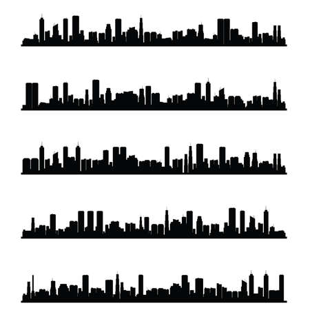 cities silhouette panorama in black color on whiteのイラスト素材
