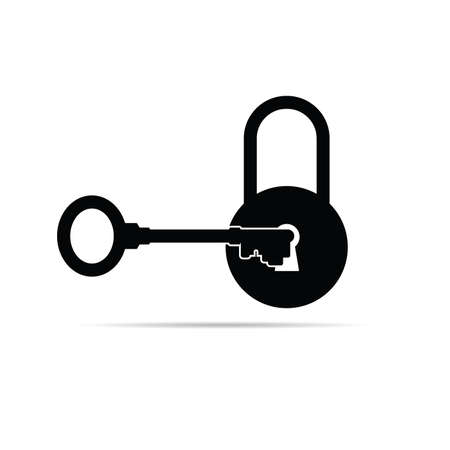 padlock with key icon in black vector illustrationのイラスト素材