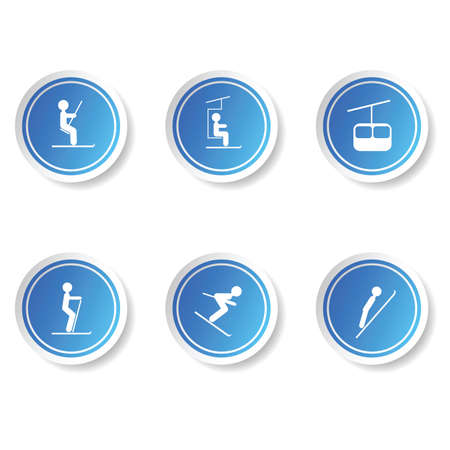 ski icon button blue set illustrationのイラスト素材