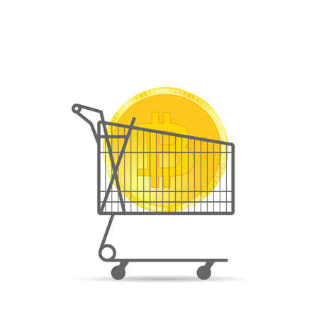 cryptocurrency coin gold in shopping basket art illustrationのイラスト素材