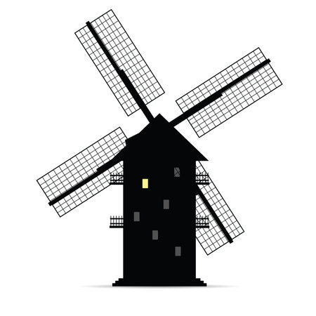 windmill vector silhouette with window light oneのイラスト素材