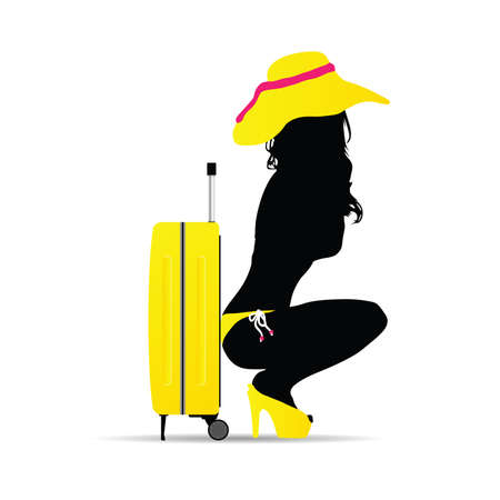 travel bag with girl silhouette illustration in colorfulのイラスト素材