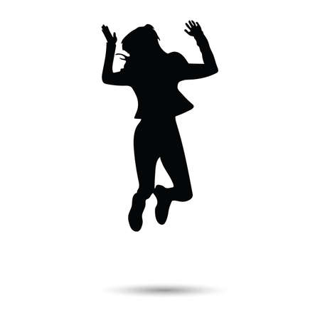 girl silhouette jumping and happy on white backgroundのイラスト素材