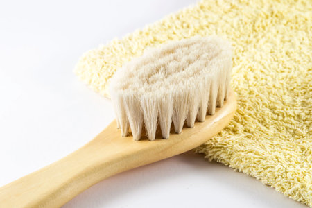 Baby hairbrush on white backgroundの写真素材