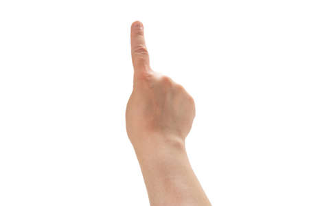 Man hand pointing or touching isolated on whiteの写真素材