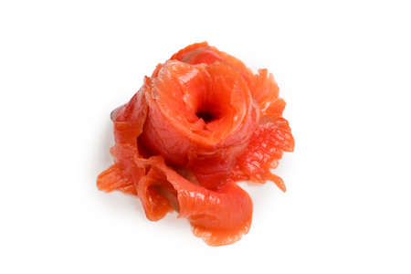 Salmon slices isolated on white background.の写真素材