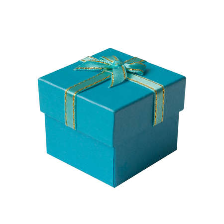 Blue gift box isolated on white background, Happy new year & christmas holiday, Boxing day sale or father day conceptの写真素材