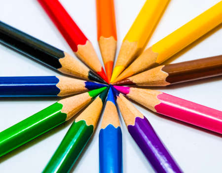 Colorful pencils arrange with circle shape and rainbow concept.の写真素材
